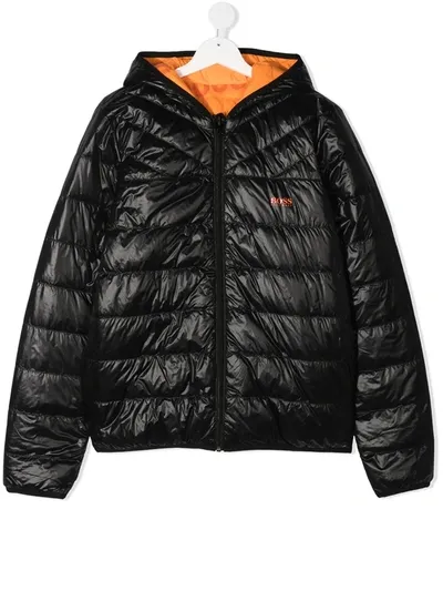 Hugo Boss Kids' Hooded Down Puffer Jacket In Orange