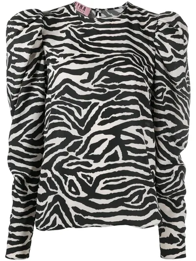 Gina Zebra-print Puff-sleeved Blouse In Black