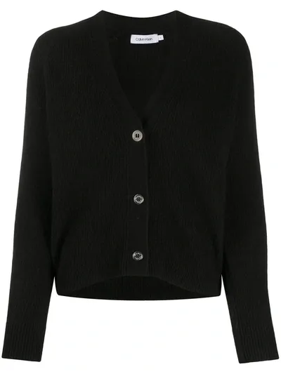 Calvin Klein V-neck Buttoned Up Cardigan In Black