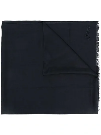 Brioni Raw Edge Cashmere-blend Scarf In Blue