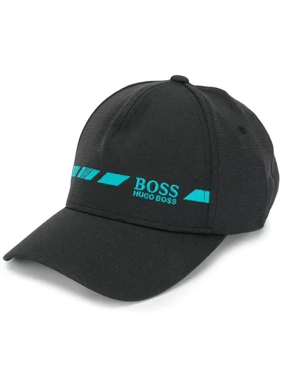 Hugo Boss Logo-embroidered Mélange Baseball Cap In Black