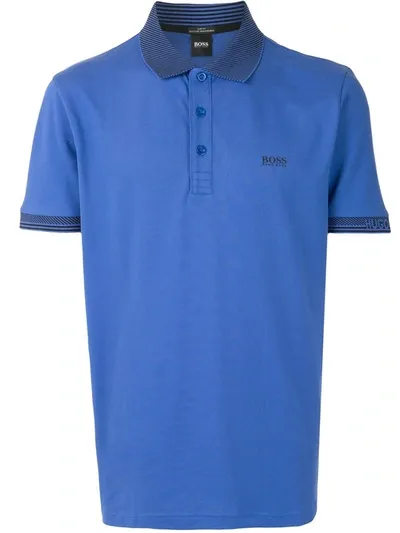 Hugo Boss Logo-embroidered Short-sleeve Polo Shirt In Blue