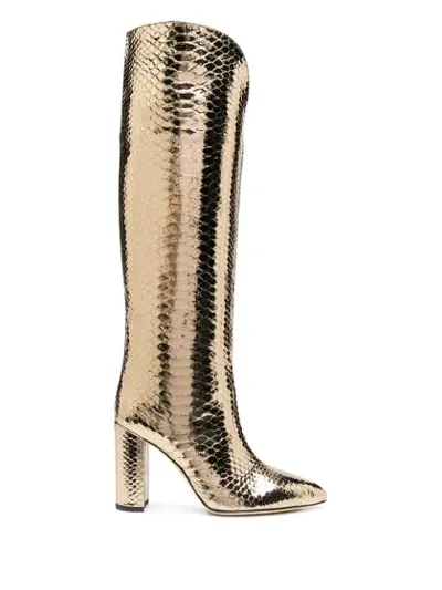 Paris Texas Metallic Crocodile-effect Knee-high Boots In Gold