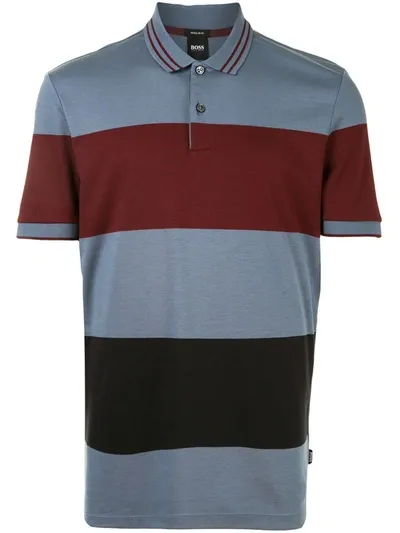 Hugo Boss Striped Short-sleeved Polo Shirt In Blue