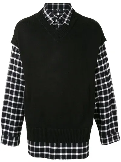 Five Cm Check Print Layered Knit Jumper In Black