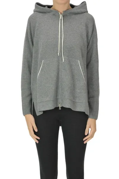 Bruno Manetti Zippered Cardigan With Hood In Grey