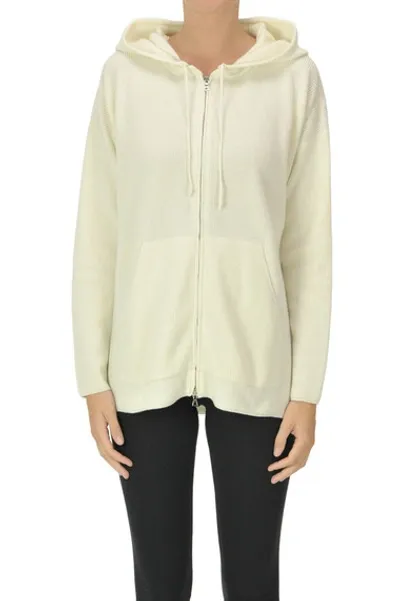 Bruno Manetti Zippered Cardigan With Hood In Cream