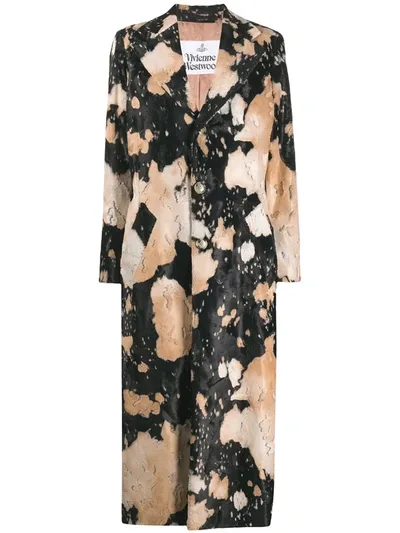 Vivienne Westwood Cow-print Longline Coat In Black