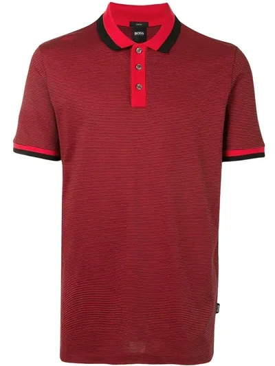 Hugo Boss Striped Short-sleeved Polo Shirt In Red