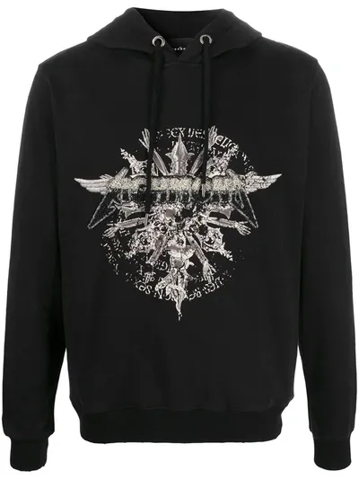 John Richmond Long-sleeved Embellished Logo Hoodie In Black