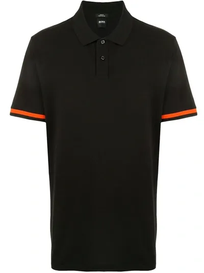 Hugo Boss Button-up Short-sleeved Polo Shirt In Black