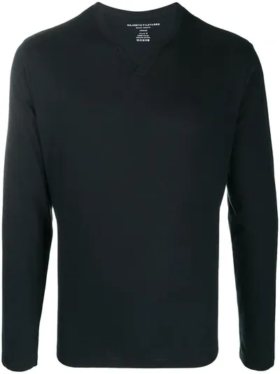 Majestic Longsleeved Cotton T-shirt In Black