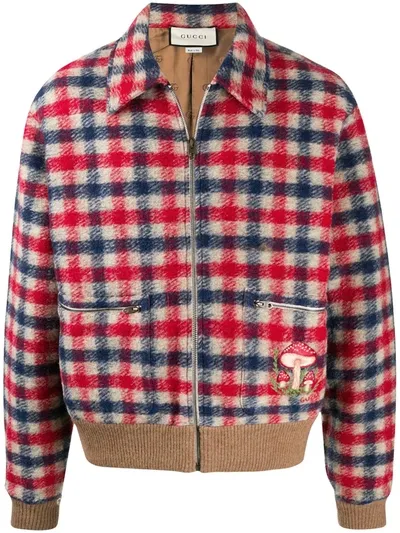 Gucci Check Print Embroidered Jacket In Red