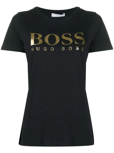 Hugo Boss Metallic-logo T-shirt In Black