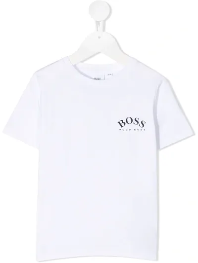 Hugo Boss Kids' Logo-print Round Neck T-shirt In White