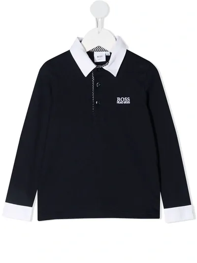 Hugo Boss Kids' Contrast-trimmed Polo Shirt In Blue