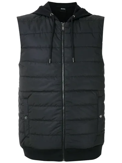 Hugo Boss Hooded Padded Gilet In Black