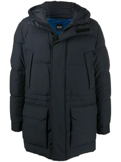 Hugo Boss Hooded Puffer Coat In Blue