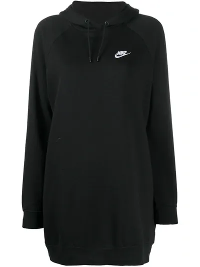 Nike Swoosh Print Hooded Dress In Black