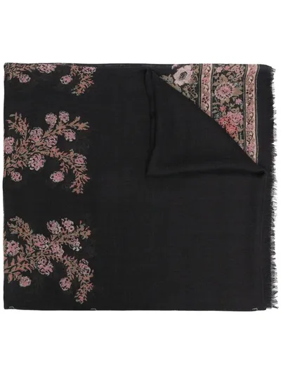 Etro Floral Print Cashmere Scarf In Black