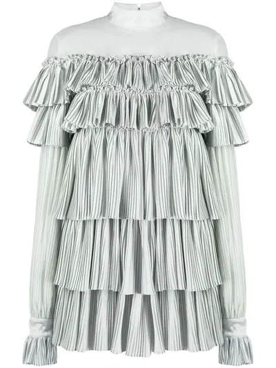 Wandering Pleated Satin Mini Dress In Grey