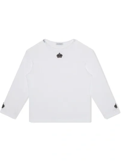 Dolce & Gabbana Kids' Long-sleeved T-shirt With Crown Patch In White