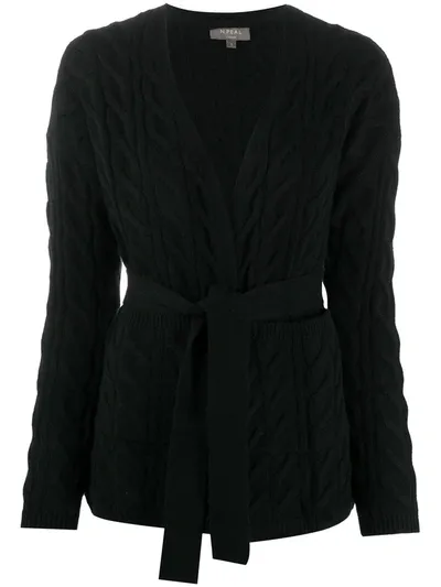 N•peal Cable Knit Tie Belted Cashmere Cardigan In Black