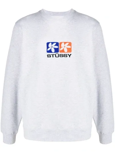 Stussy Embroidered-logo Sweatshirt In Grey