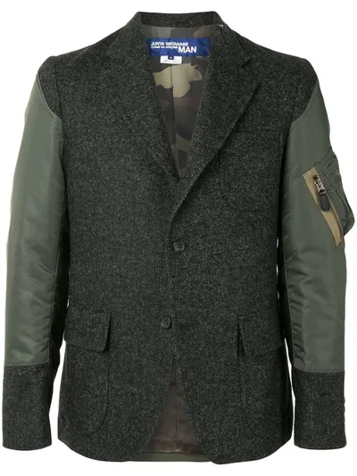 Junya Watanabe Single-breasted Panelled Blazer In Green