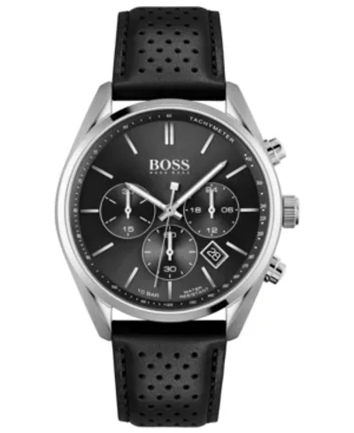 Hugo Boss Men's Chronograph Champion Black Leather Strap Watch 44mm