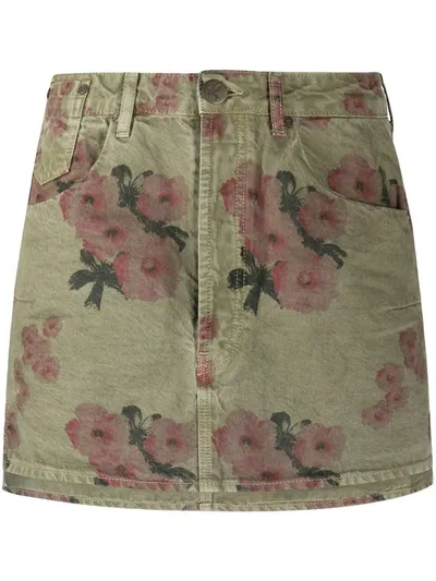 One Teaspoon Faded Crop Floral Skirt In Green