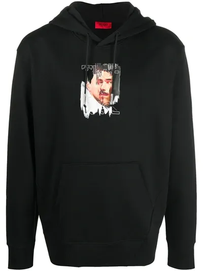 Hugo Graphic-print Hoodie In Black