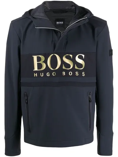 Hugo Boss Logo-print Hooded Jacket In Blue