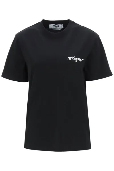 Msgm Chest-logo Crewneck T-shirt In Black