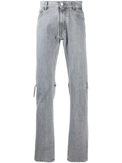 Raf Simons Zip-detail Straight-leg Jeans In Grey