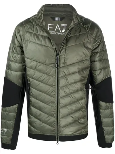 Ea7 Elbow-panel Padded Jacket In Green