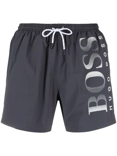 Hugo Boss Logo-print Swim Shorts In Grey