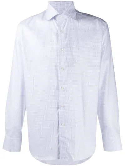 Canali Micro-check Print Long-sleeved Shirt In White