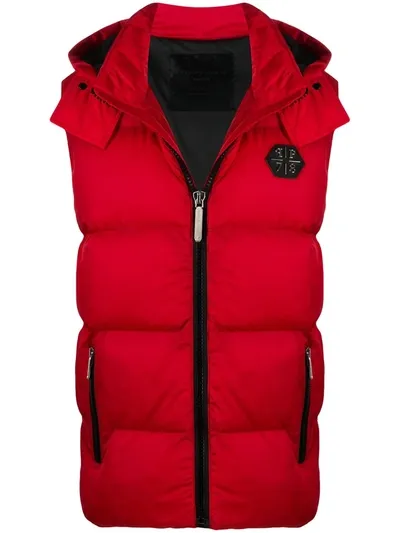 Philipp Plein Puffer Gilet In Red