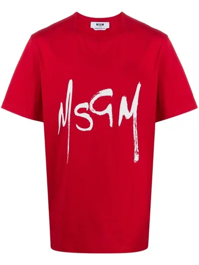 Msgm Brushed Logo T-shirt In Red