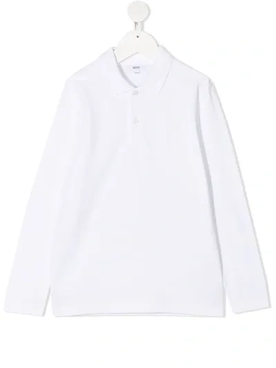 Hugo Boss Kids' Embroidered Long-sleeve Polo Shirt In White