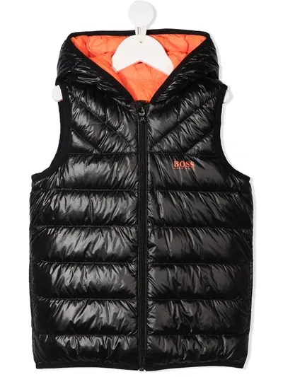 Hugo Boss Kids' Logo Print Reversible Down Gilet In Black