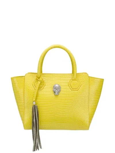 Philipp Plein Small Skull Crystal Tote In Yellow