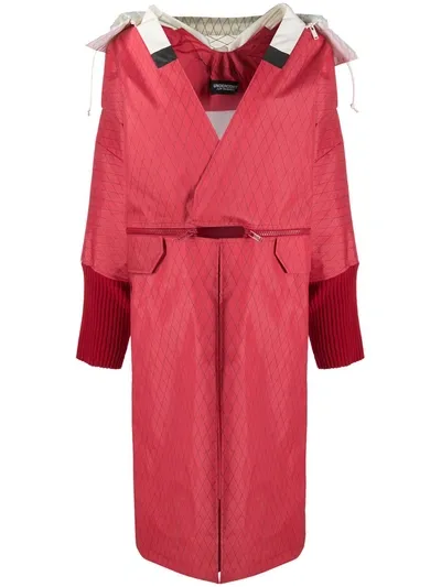 Undercover Argyle Side Zip Oversized Coat In Red