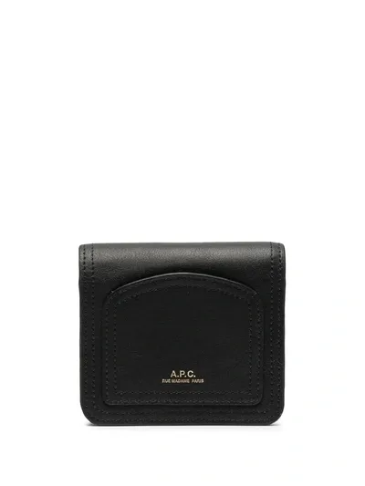 Apc Logo Print Leather Wallet In Black