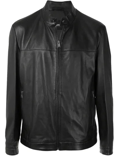 Hugo Boss Fitted Leather Jacket In Black