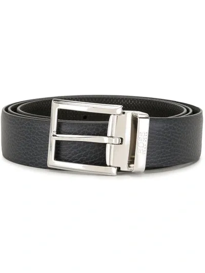 Hugo Boss Pebbled Leather Belt In Blue