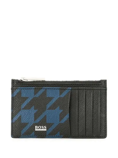 Hugo Boss Houndstooth Print Card Case Wallet In Black