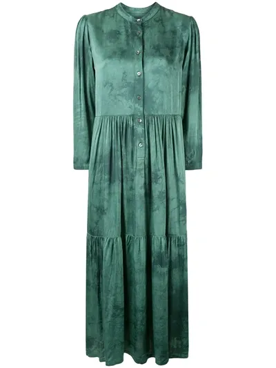 Raquel Allegra Twila Matte Satin Tie-dye Dress In Green