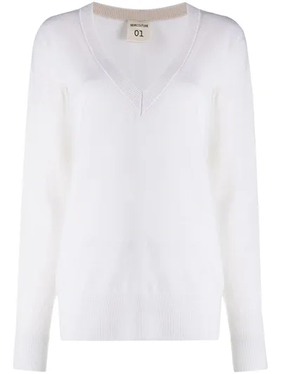 Semicouture V-neck Sweater In White